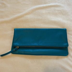 Flavia Fold-over Leather Clutch in Turquoise